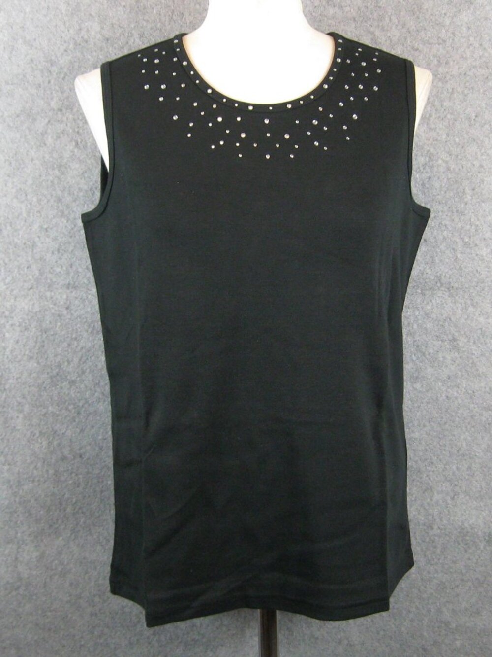 Quacker Factory Tank Top Sz M Rhiestones Black